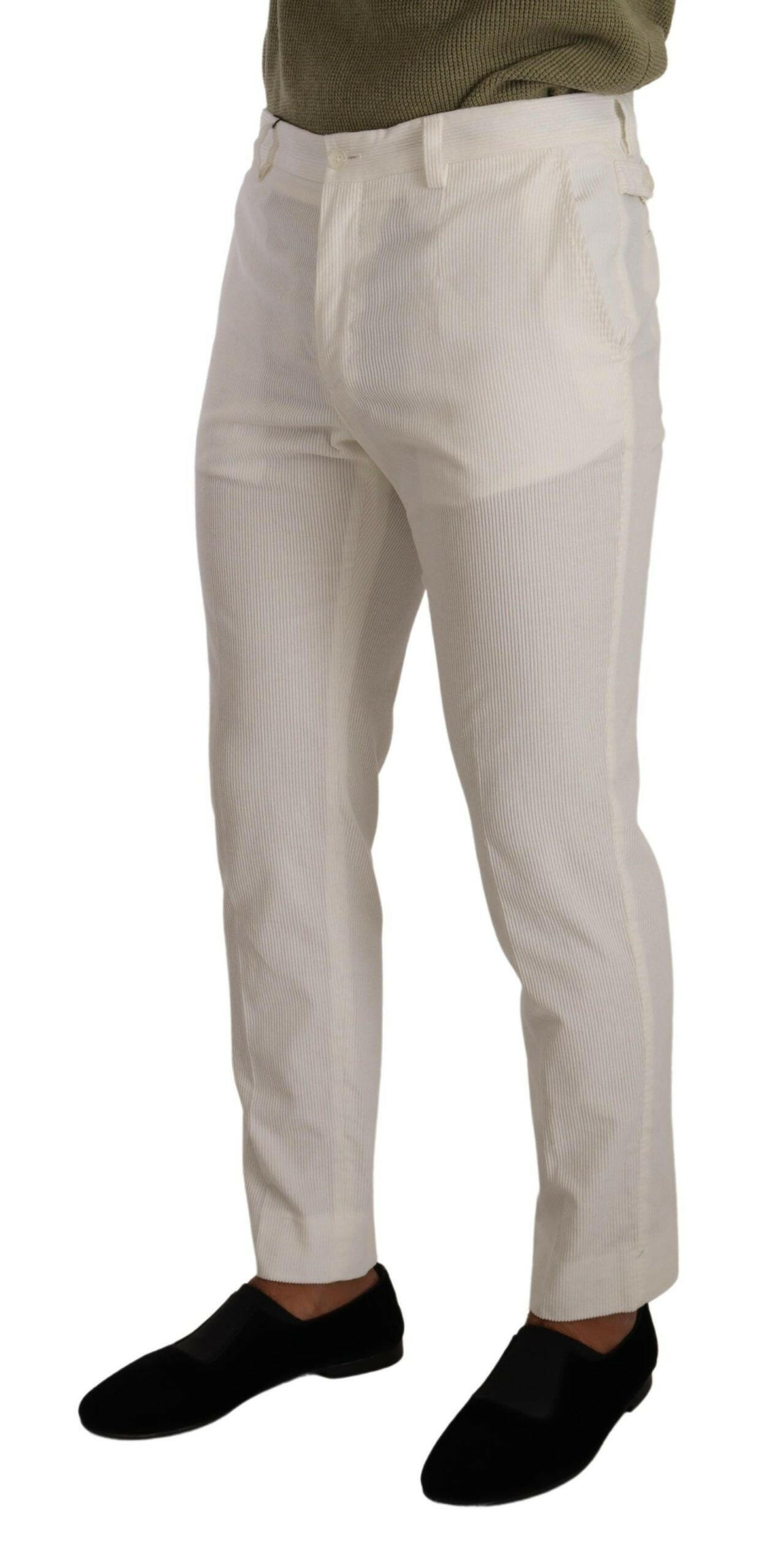 Dolce & Gabbana White Cotton Skinny Corduroy Trouser Pants - GENUINE AUTHENTIC BRAND LLC  