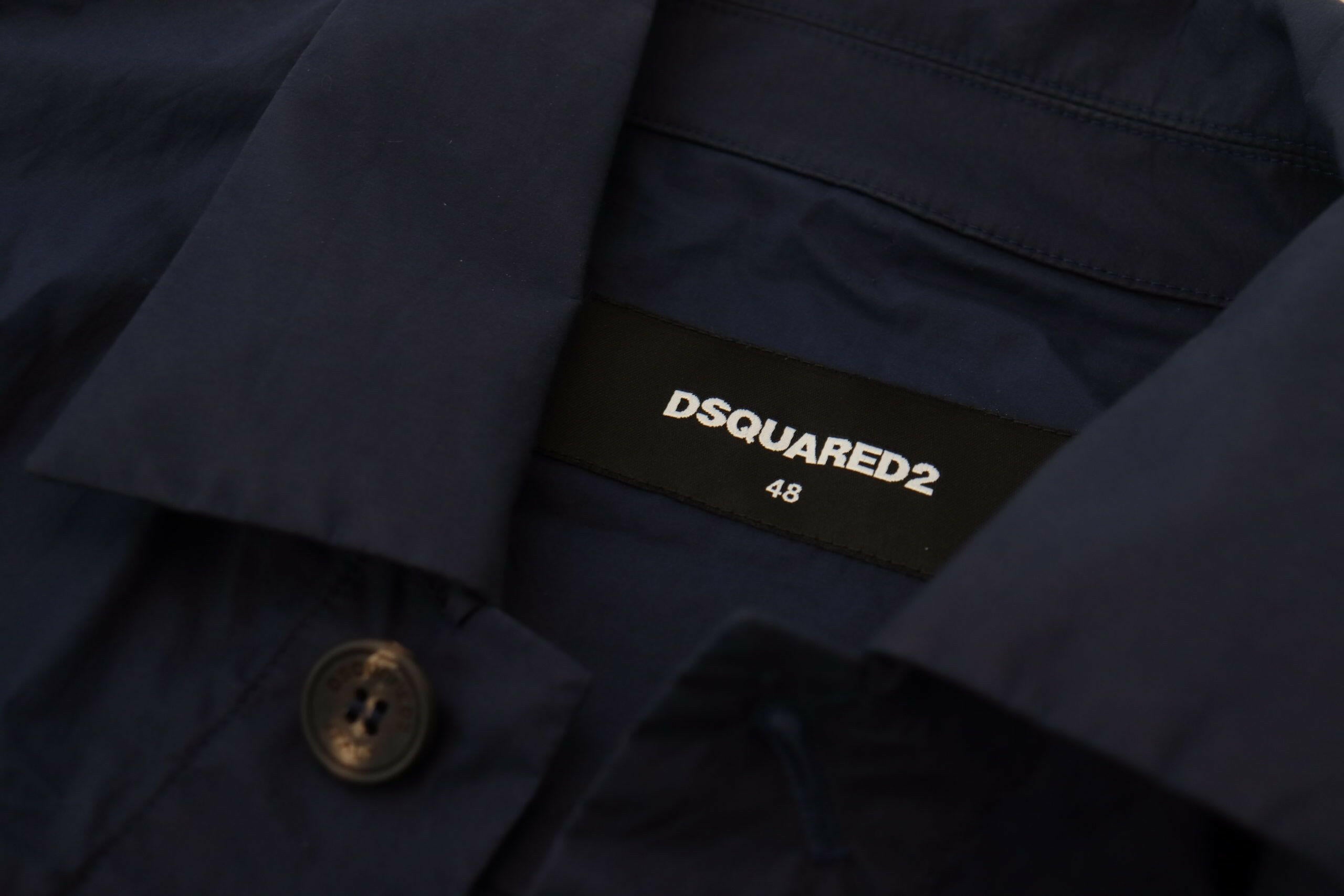 Dsquared² Dark Blue Cotton Collared Long Sleeves Casual Shirt - GENUINE AUTHENTIC BRAND LLC  