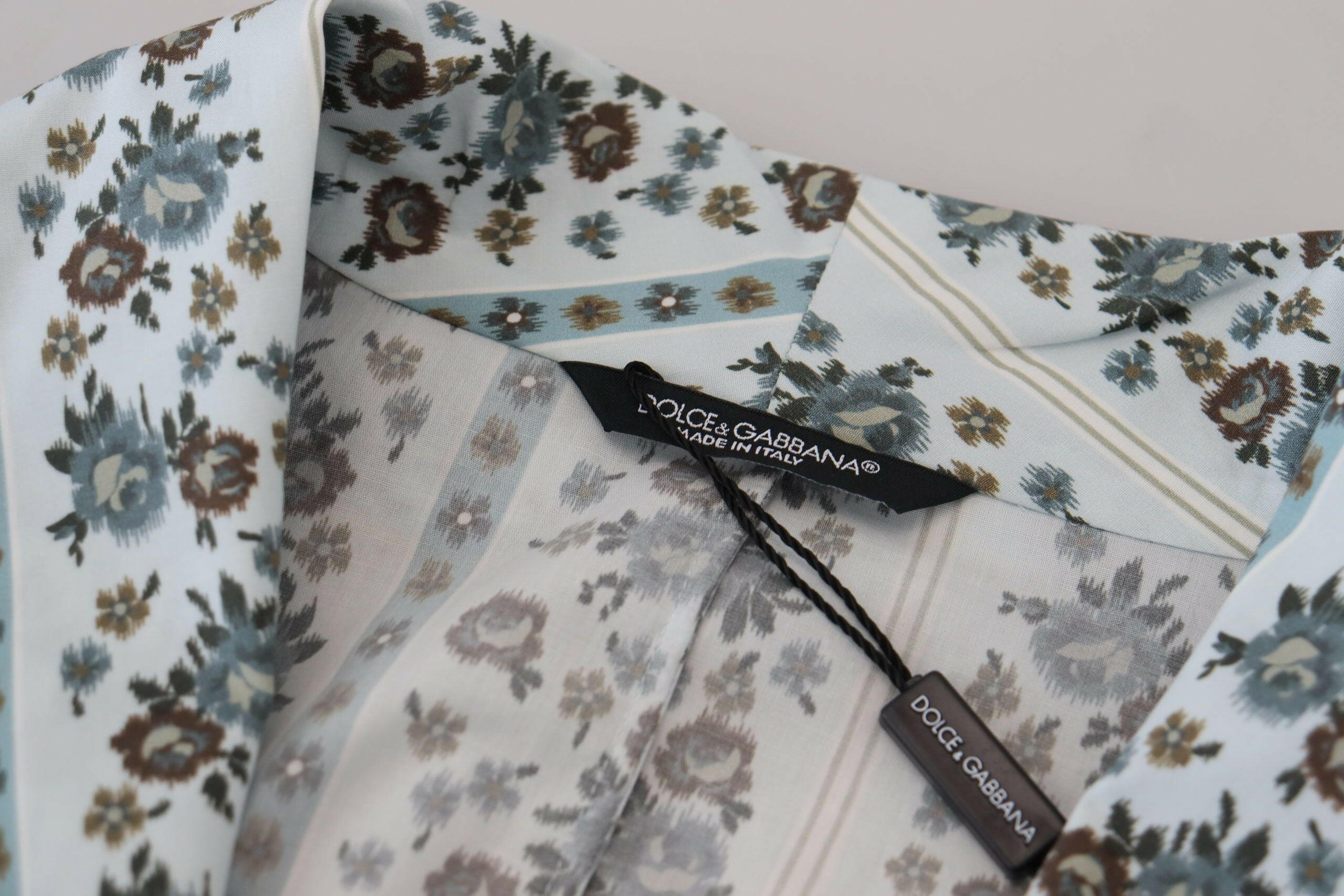 Dolce & Gabbana Blue Floral Cotton Robe Coat Jacket - GENUINE AUTHENTIC BRAND LLC  