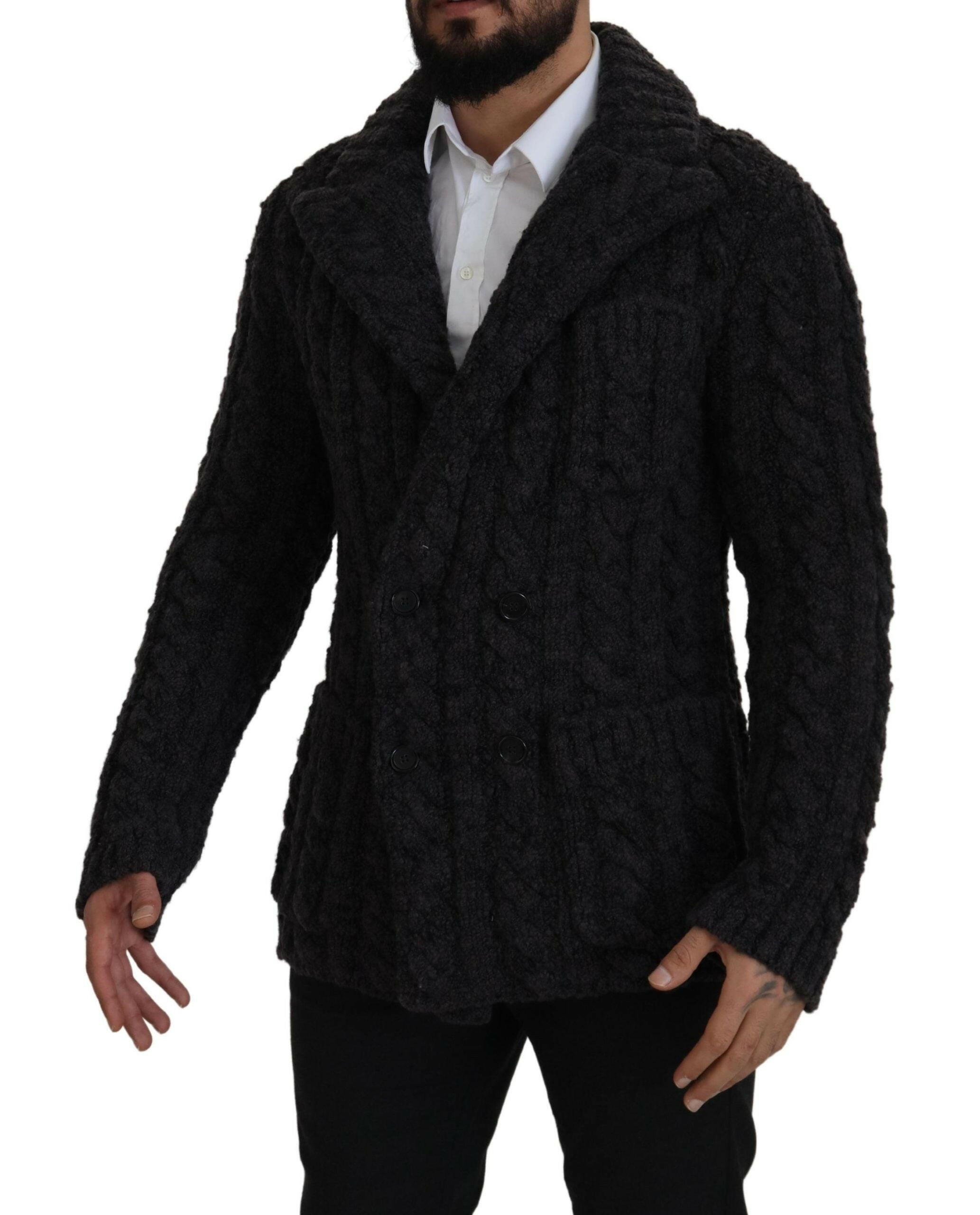 Dolce & Gabbana Black Wool Knit Double Breasted Coat Jacket - GENUINE AUTHENTIC BRAND LLC  