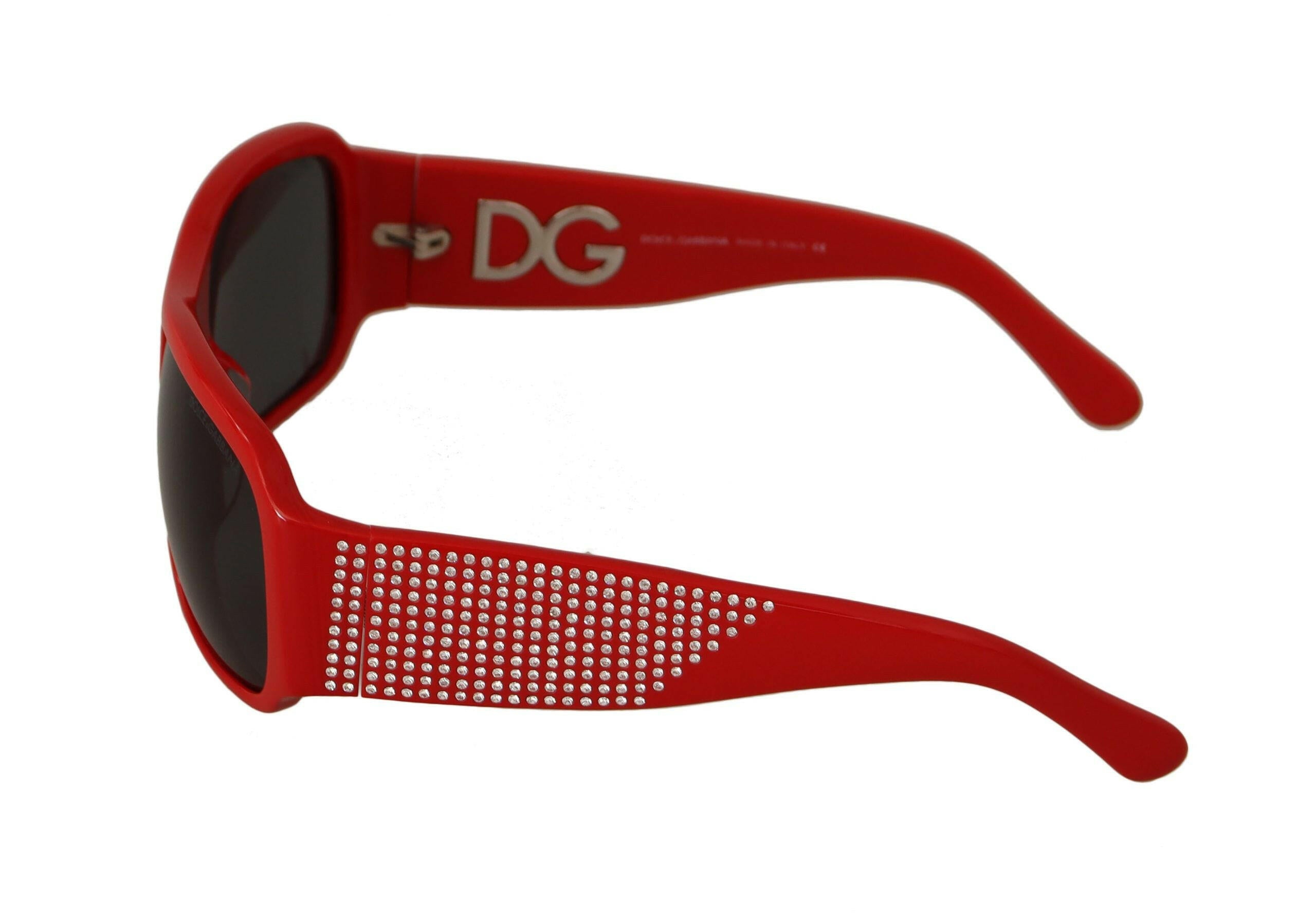 Dolce & Gabbana Red Plastic Swarovski Stones Gray Lens Sunglasses - GENUINE AUTHENTIC BRAND LLC  