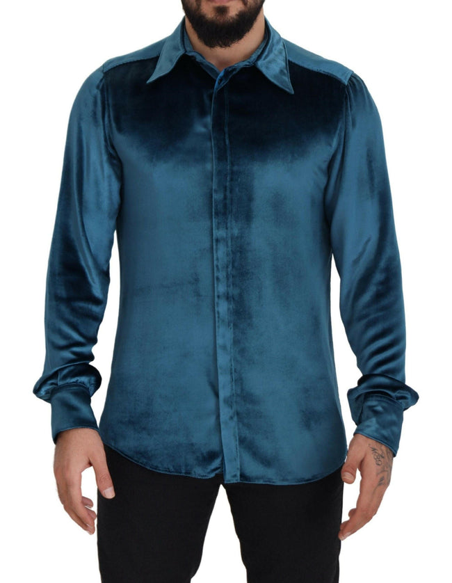 Dolce & Gabbana Blue Viscose Slim Fit Casual MARTINI Shirt - GENUINE AUTHENTIC BRAND LLC  