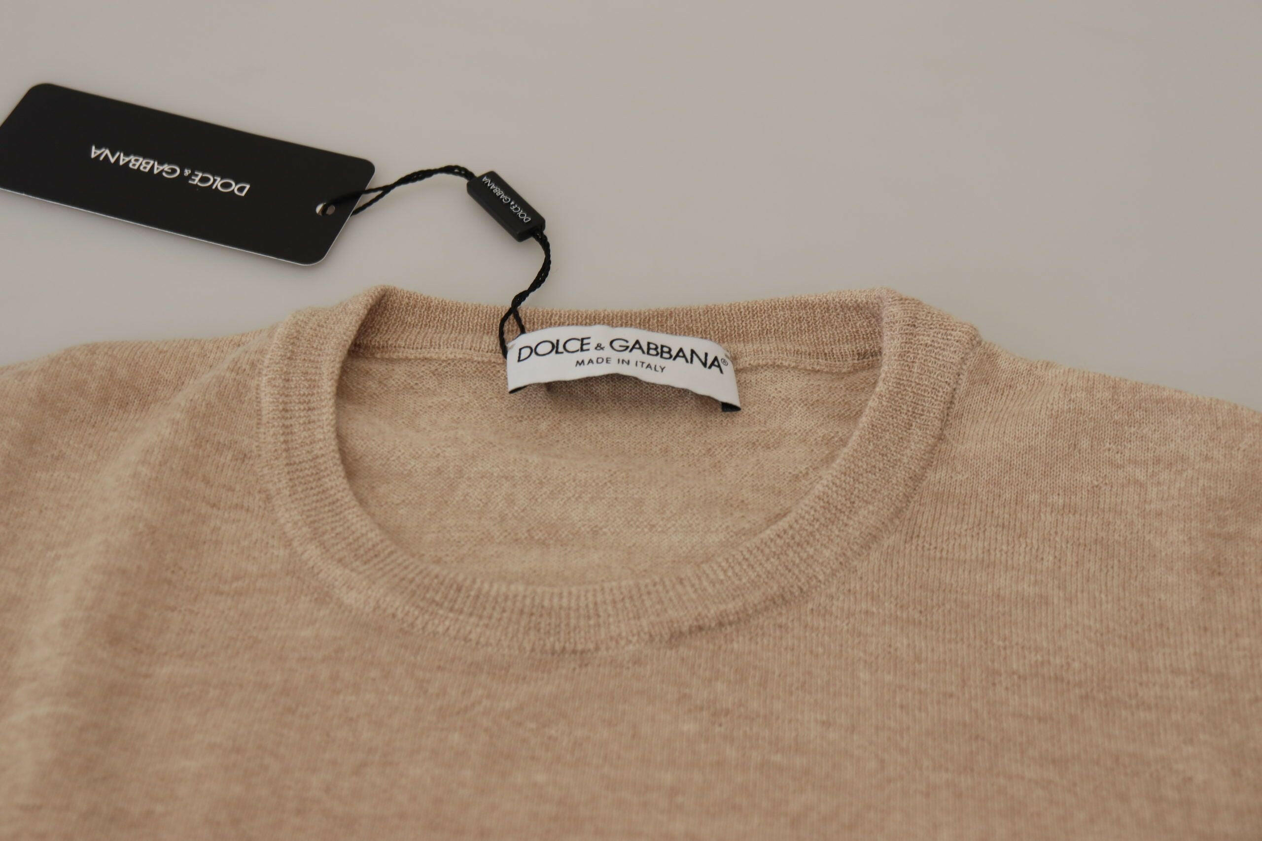 Dolce & Gabbana Beige Virgin Wool Crew Neck Pullover Sweater - GENUINE AUTHENTIC BRAND LLC  