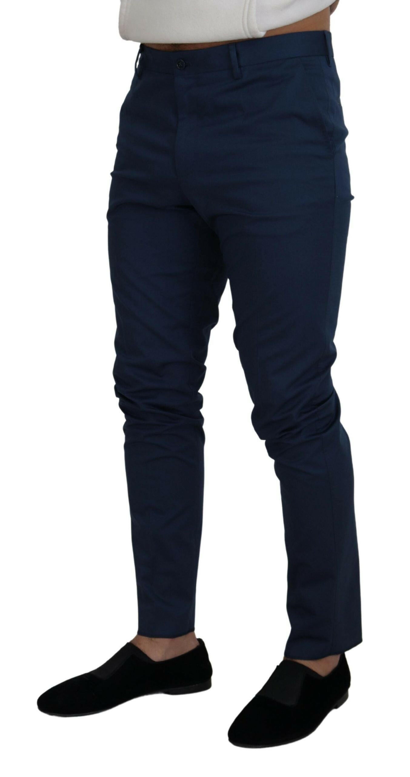Dolce & Gabbana Blue Stretch Cotton Slim Trousers Chinos Pants - GENUINE AUTHENTIC BRAND LLC  