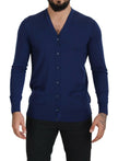 Dolce & Gabbana Blue Wool V-neck Button Down Cardigan Sweater - GENUINE AUTHENTIC BRAND LLC  