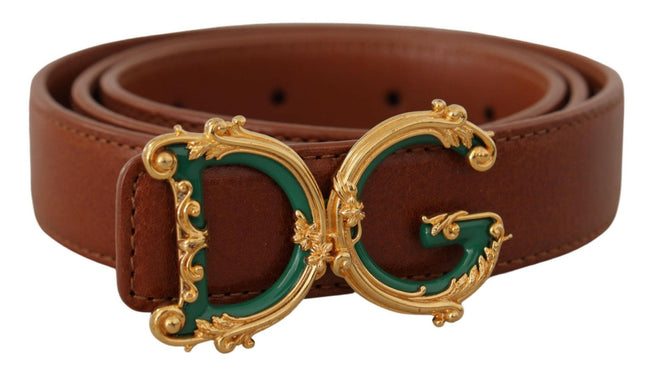 Dolce & Gabbana Brown Leather Baroque Gold DG Logo Waist Buckle Belt - GENUINE AUTHENTIC BRAND LLC  