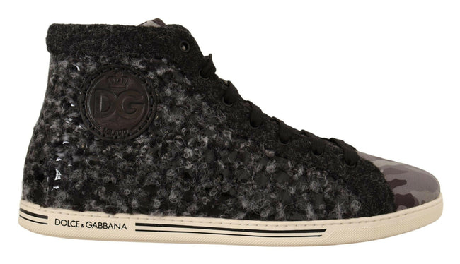 Dolce & Gabbana Gray Black Wool Cotton High Top Sneakers - GENUINE AUTHENTIC BRAND LLC  