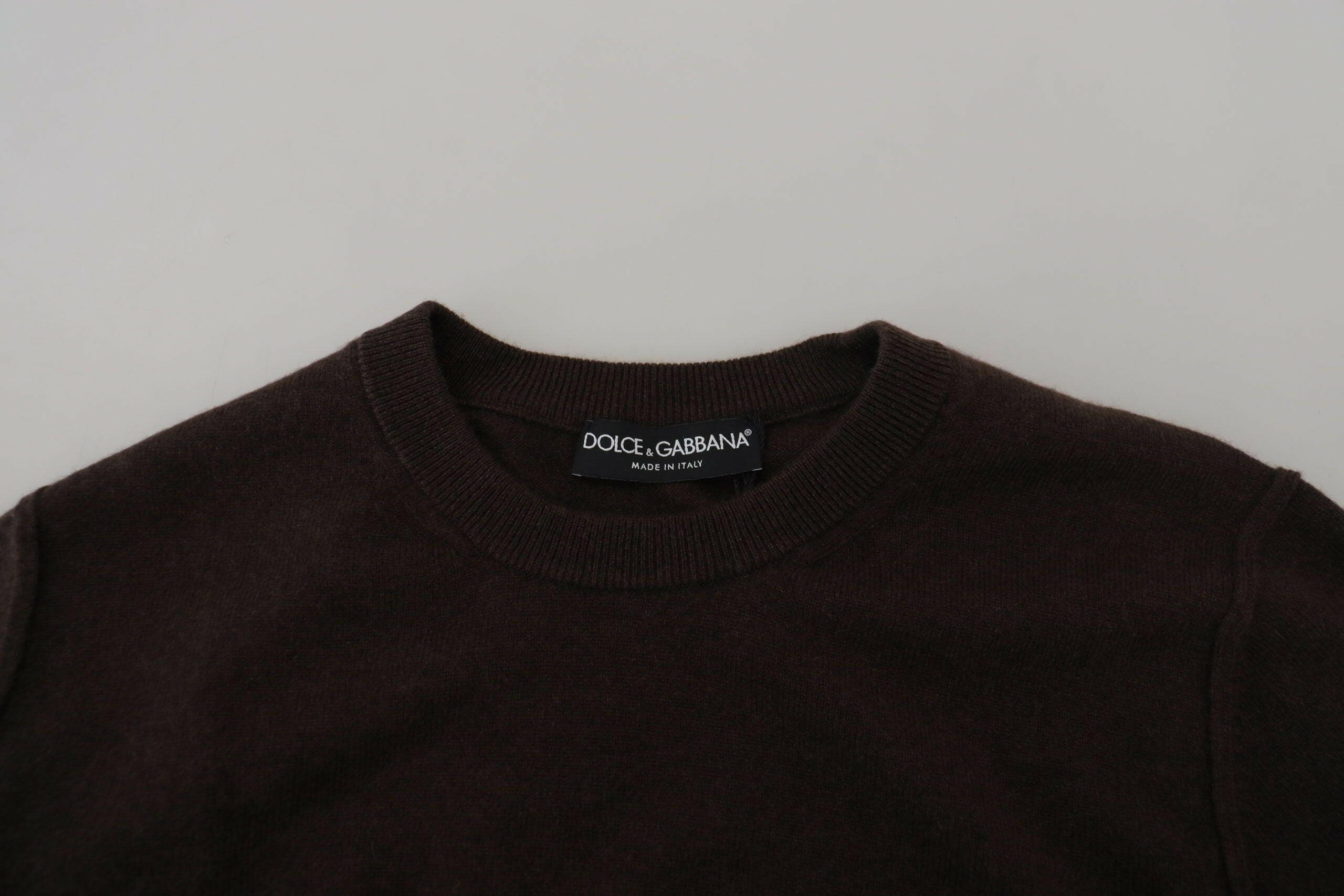 Dolce & Gabbana Brown Cashmere Crew Neck Pullover Sweater - GENUINE AUTHENTIC BRAND LLC  