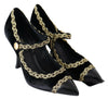Dolce & Gabbana Black Velvet Gold Mary Janes Pumps - GENUINE AUTHENTIC BRAND LLC  