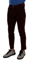 Dolce & Gabbana Dark Red Cotton Velvet Skinny Men Denim Jeans - GENUINE AUTHENTIC BRAND LLC  