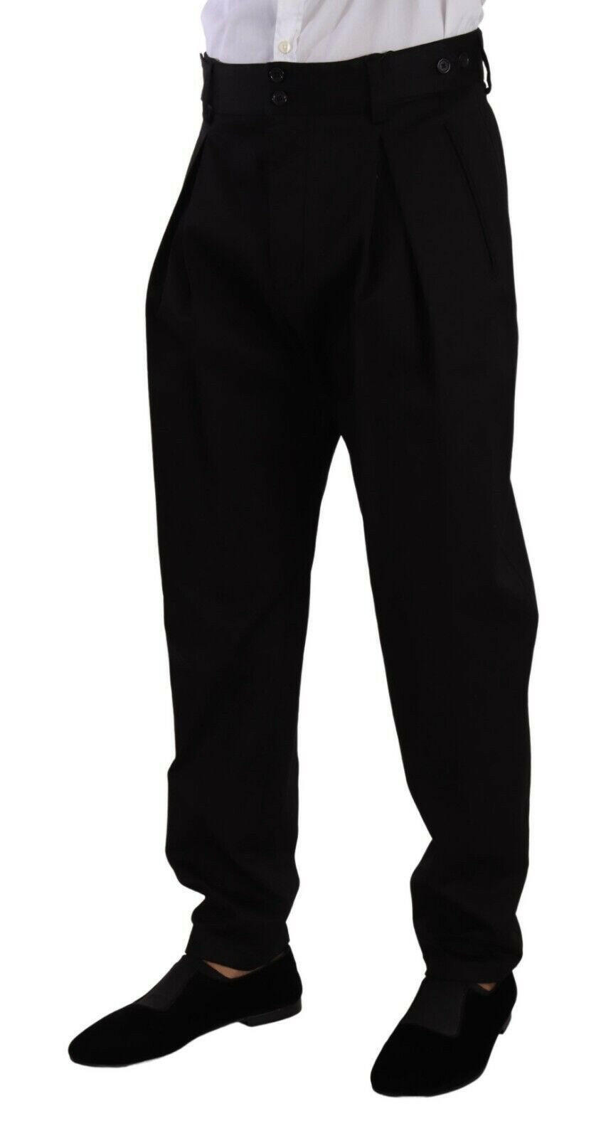 Dolce & Gabbana Black Cotton High Waist Men Trouser Dress Pants - GENUINE AUTHENTIC BRAND LLC  