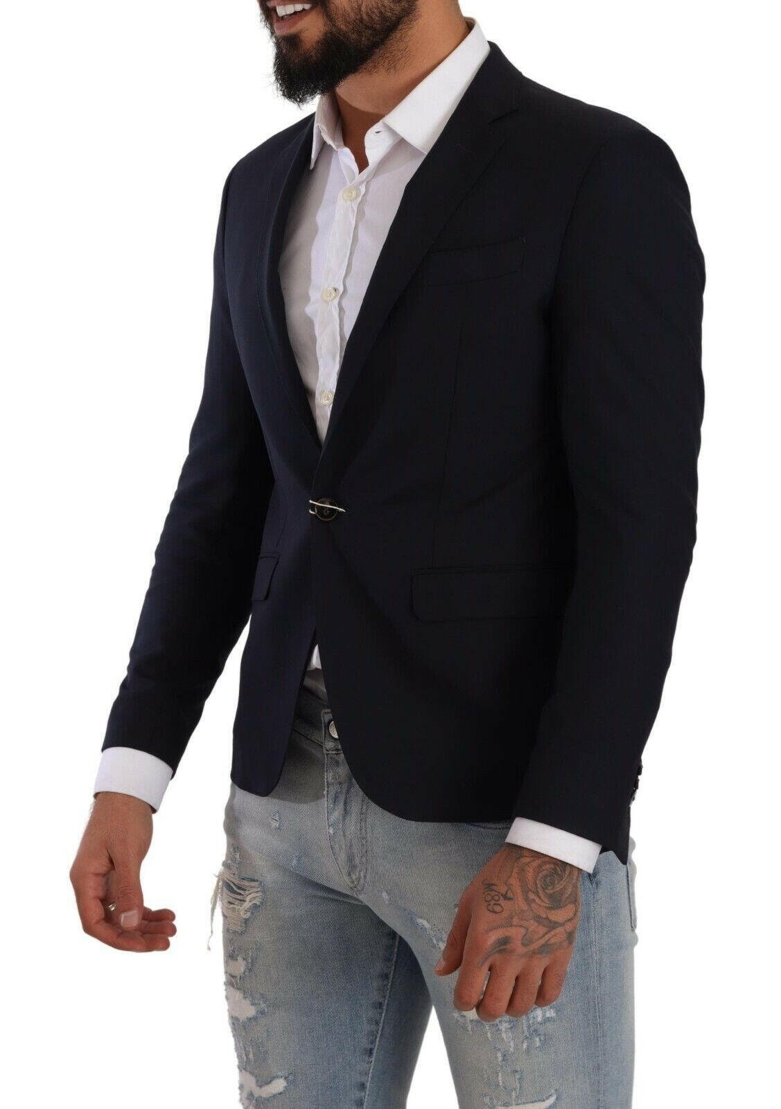 Domenico Tagliente Dark Blue Single Breasted Slim Fit Blazer - GENUINE AUTHENTIC BRAND LLC  
