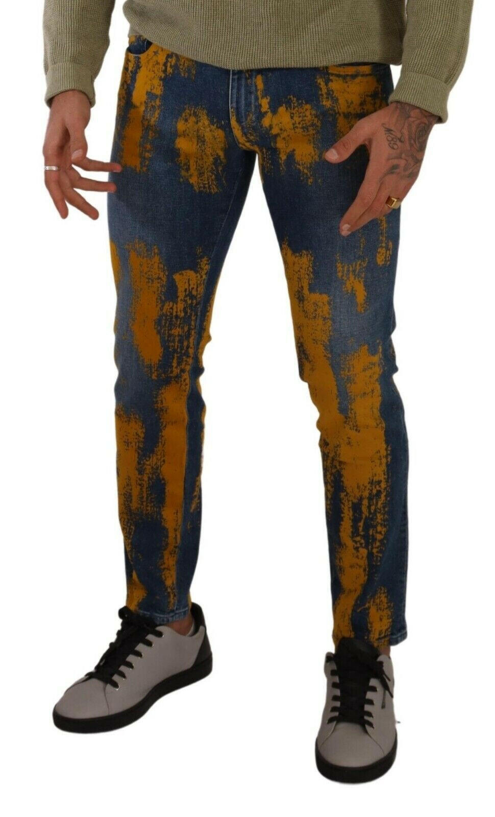 Dolce & Gabbana Blue Yellow Dye Cotton Skinny Men Denim Jeans - GENUINE AUTHENTIC BRAND LLC  