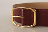 Dolce & Gabbana Maroon Leather Gold Metal Square Buckle Belt - GENUINE AUTHENTIC BRAND LLC  