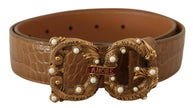Dolce & Gabbana Brown Crocodile Pattern Leather Logo Amore  Belt - GENUINE AUTHENTIC BRAND LLC  