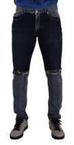 Dolce & Gabbana Blue Two Tone Tattered Cotton Slim Denim Jeans - GENUINE AUTHENTIC BRAND LLC  
