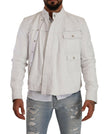 Diesel White Leather Biker Black Gold Collection Jacket - GENUINE AUTHENTIC BRAND LLC  