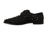 Dolce & Gabbana Black Lace Up Studded Formal Flats Shoes - GENUINE AUTHENTIC BRAND LLC  