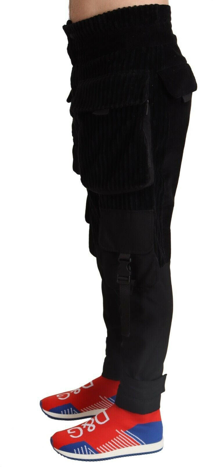 Dolce & Gabbana Black Cotton Skinny Corduroy Cargo Pants - GENUINE AUTHENTIC BRAND LLC  